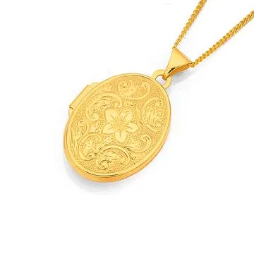 9ct, Oval Floral Patterned Locket