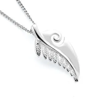 Sterling Silver Fern and Koru Pendant