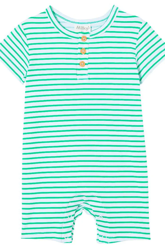 MILKY Henley Romper - Green Stripe