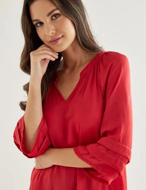 Whistle V-Neck Pop Over Top, Cherry
