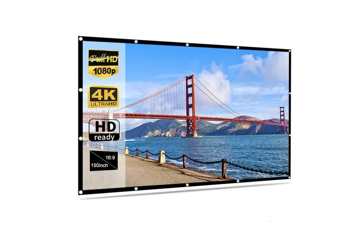 Foldable No Crease Soft Projector Screen Holes Hanging Portable Home Movie Meeting Screen (150inch 16:9)