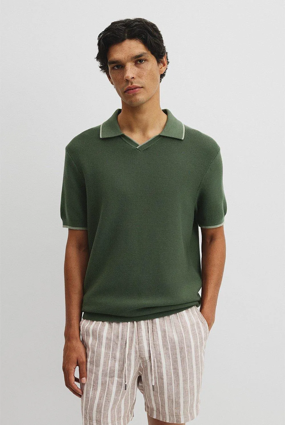 Australian Cotton V-Neck Knit Polo