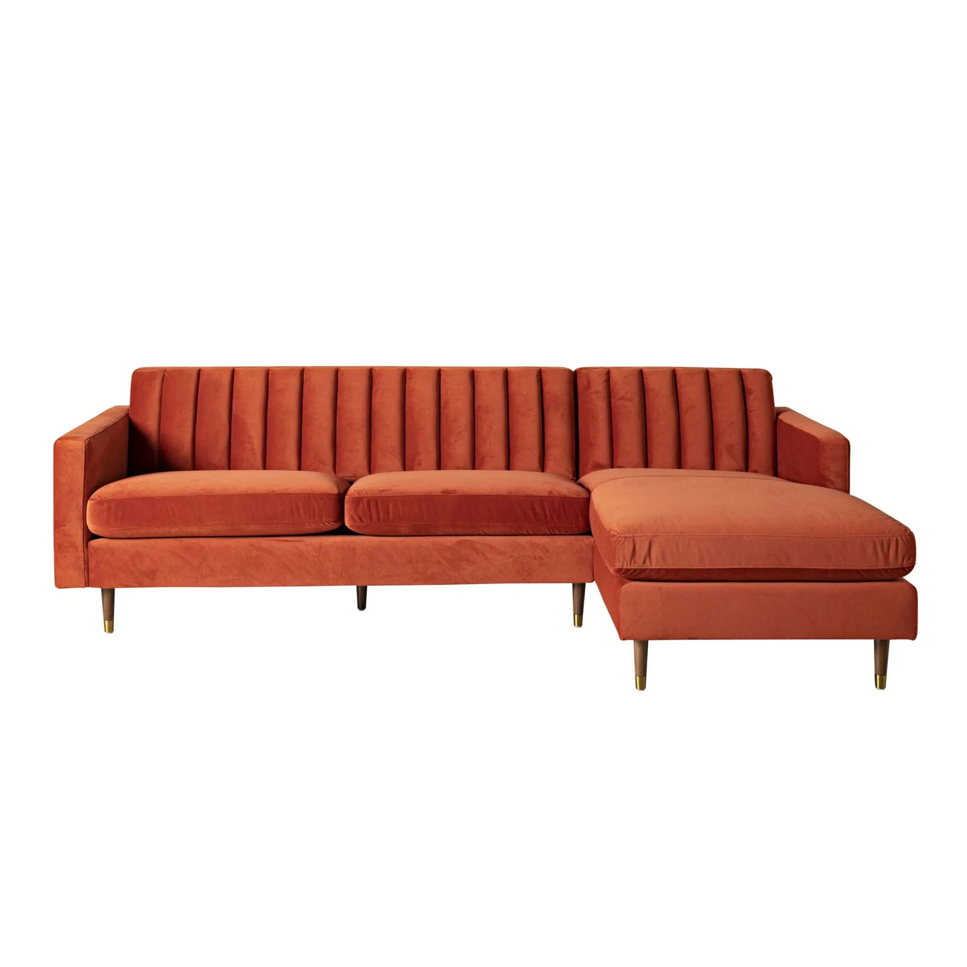 Stitch 3 Seater Chaise RHF Velvet Sunrise Orange C-037