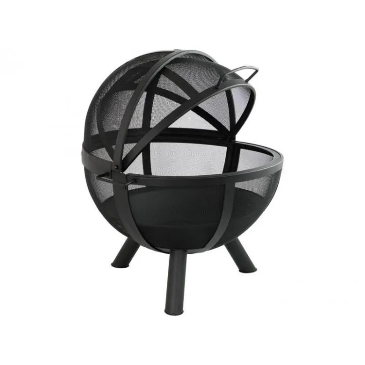 76cm Hooded Orb Fire Pit - Outdoor Fireplace - Round Steel Mesh Ball on Legs