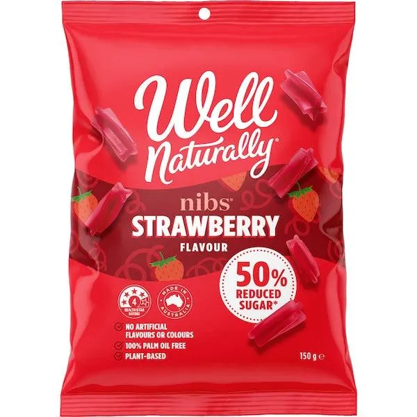 WELL NATURALLY 50% LESS SUGAR NIBS STRAWBERRY 150G