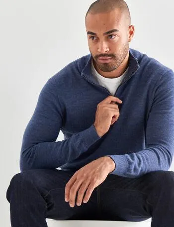 North South Merino 1/4 Zip Jumper, Denim Marle