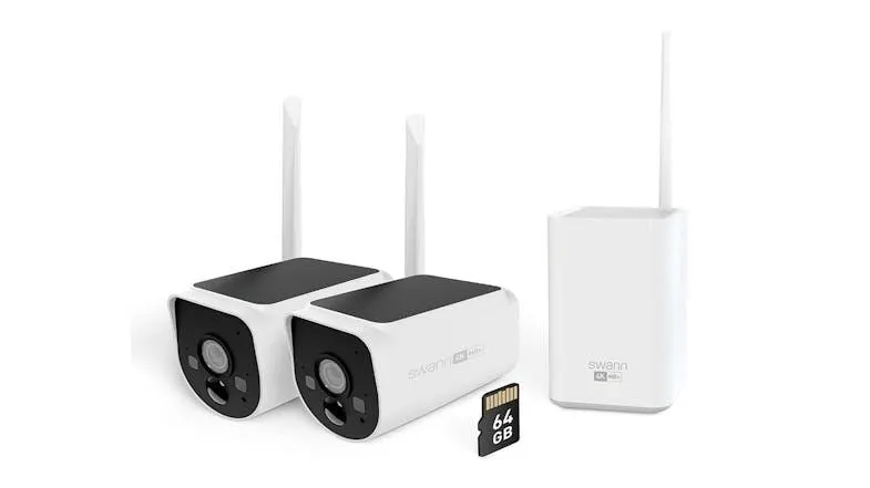 Swann MaxRanger NVW-MR4KCAM Power Hub 64 GB NVR System with 2 4K Outdoor Wireless Solar Security Camera