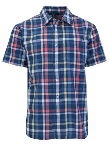 Men's Check Shirt in Navy/coral/yellow