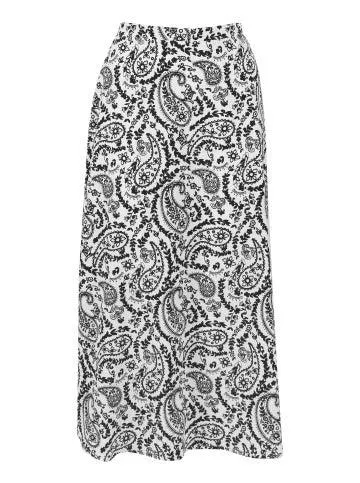 Women's Paisley Print A-Line Skirt in Mono Leafy Floral