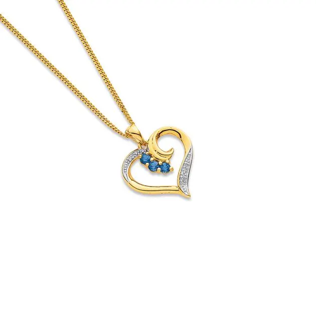 9ct Created Sapphire with Diamond Heart Pendant