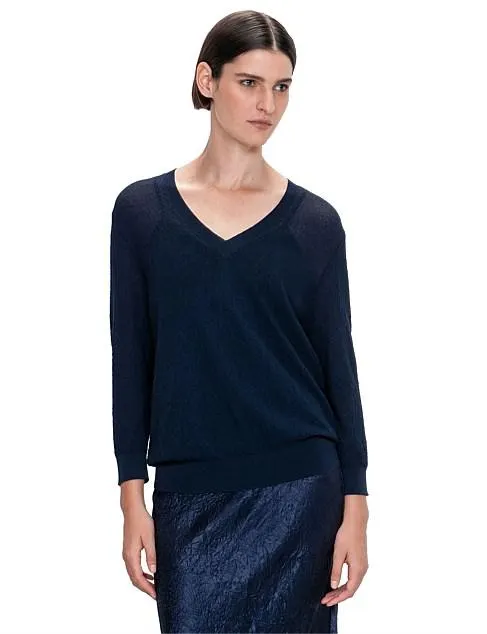 SHEER CREPE V-NECK KNIT
