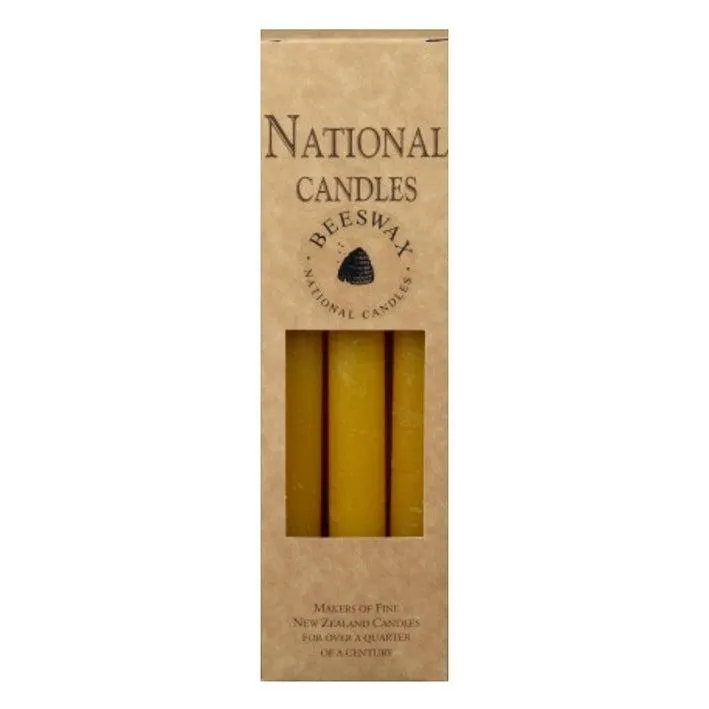 NZ made beeswax taper candles 24cm long (6)