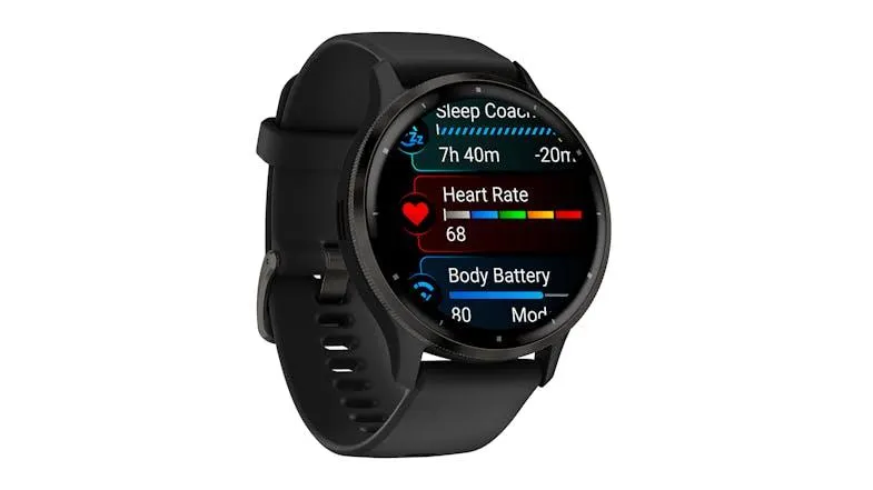 Garmin Venu 3 Smartwatch - Slate Stainless Steel Bezel with Black Case and Silicone Band (45mm Case, GPS, Bluetooth)