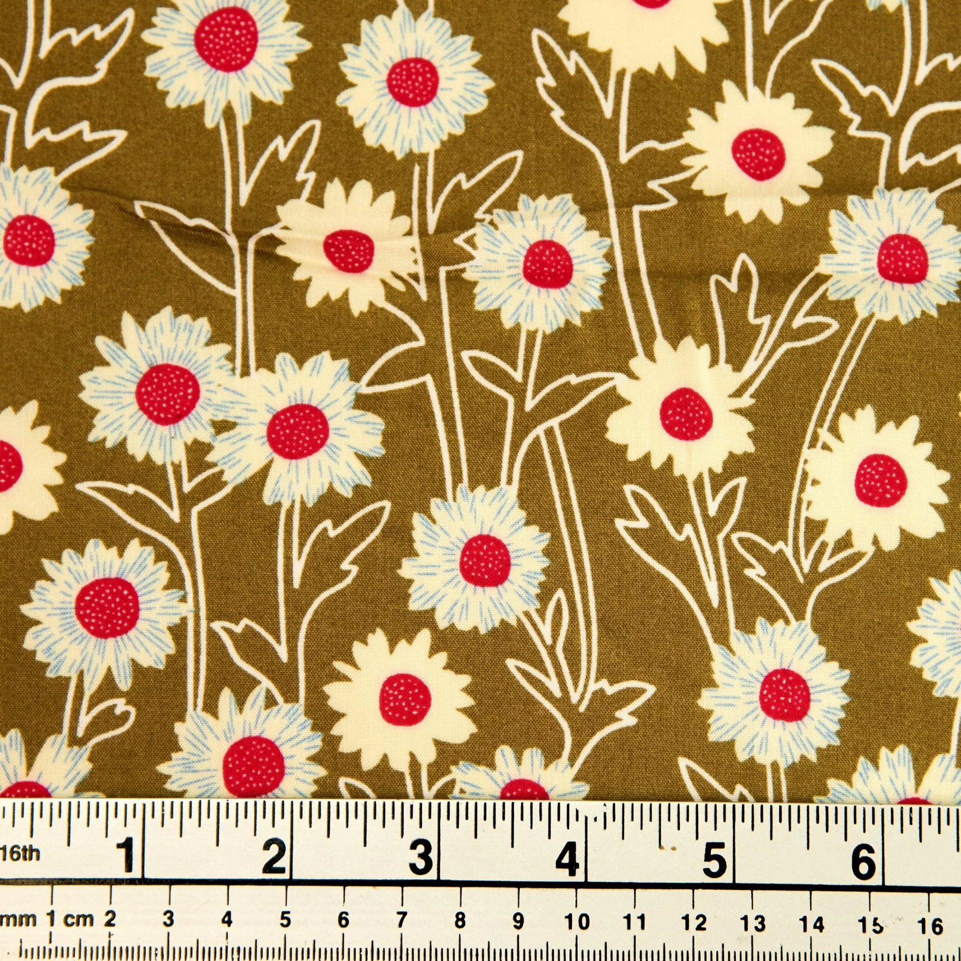 Printed Rayon Fabric, White Flowers- Width 140cm