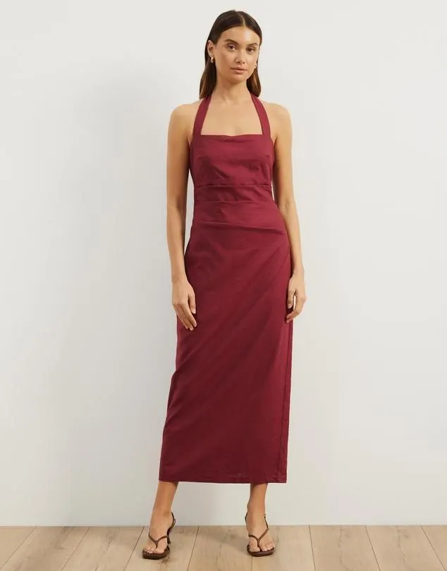 Bec Halter Neck Linen Blend Midi Dress