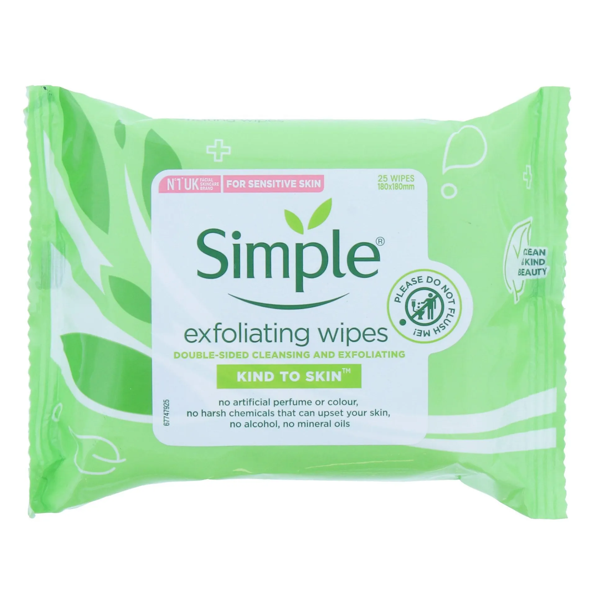 Simple Facial Cleansing Wipes Exfoliating 25s