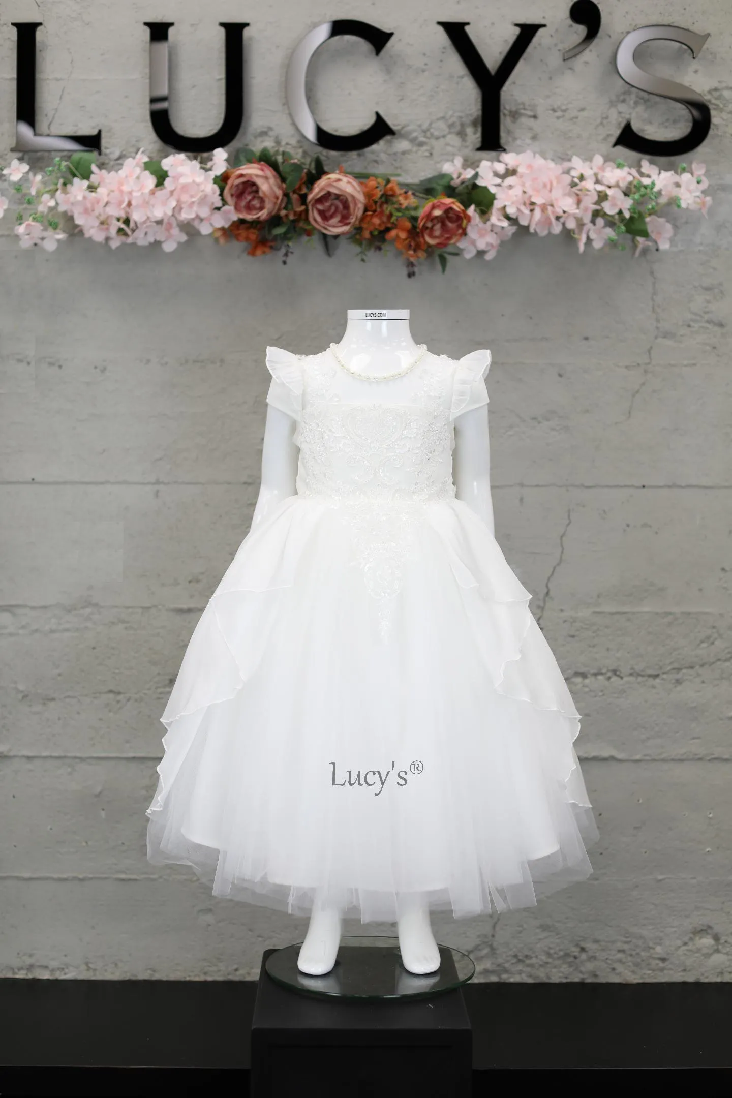Girls Ivory Premium Flower Girl Dress - Sandra