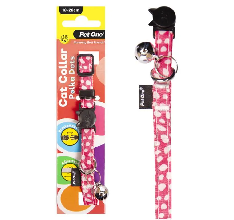 Pet One Cat Collar 18-28cm Polka Dots - Pink