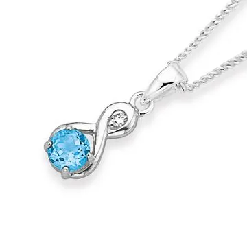 Sterling Silver Blue Topaz & Cubic Zirconia Pendant