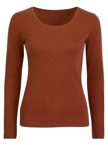 Women's Favourite Long Sleeve Basic Rib Cotton Top in Tortoiseshell