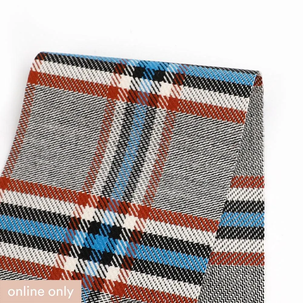 Stretch Poly / Cotton Check Suiting - Russet / Blue