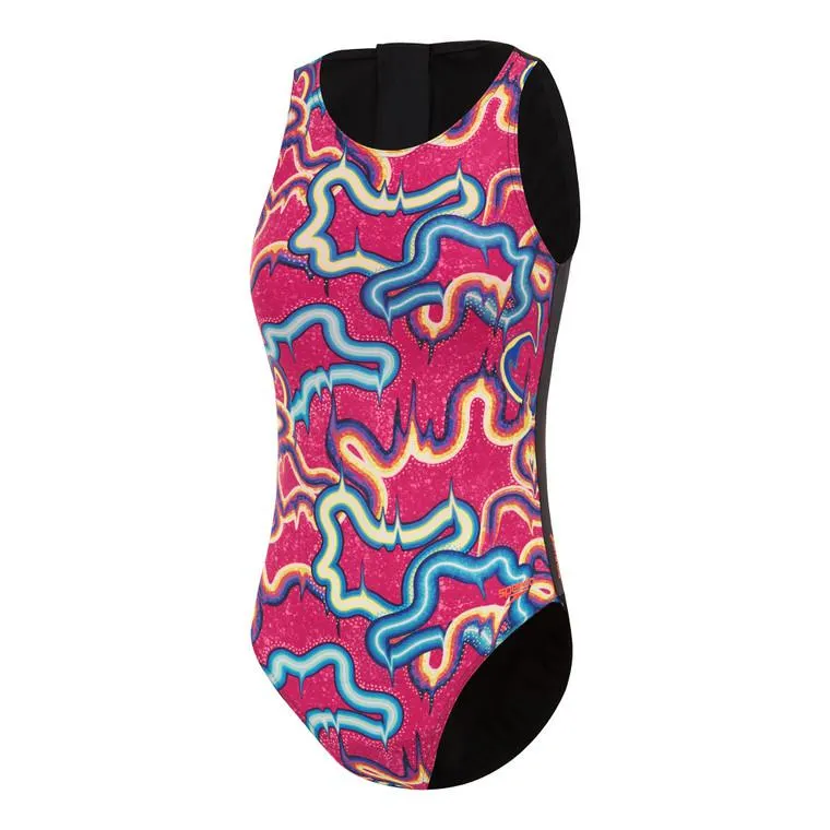 Speedo Girls Printed Hydrosuit Swimsuit Electric Pink/Cobalt Pop/Lemon Drizzle/Marine Blue/Volcanic Orange