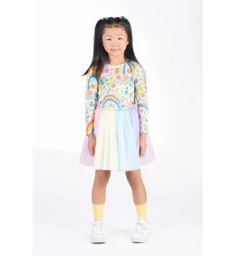 Rock Your Kid Rainbows & Flowers L/S Circus Dress