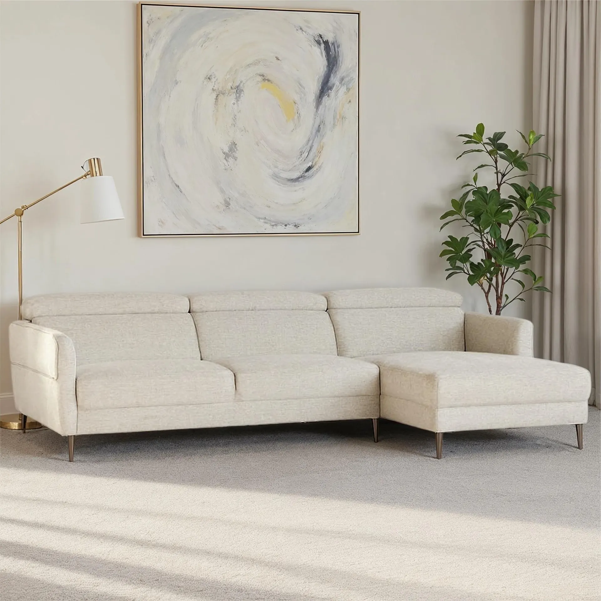 Kiera Chaise Sofa, Light Grey