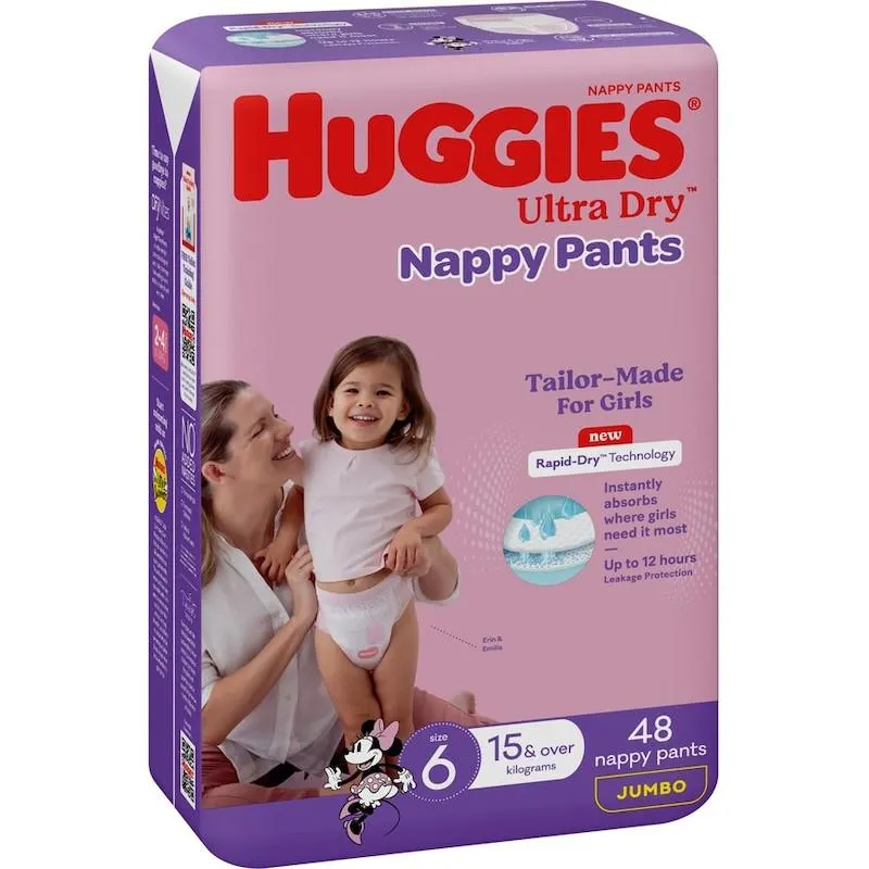 Huggies Ultra Dry Nappy Pants Size 6 Girl 48s