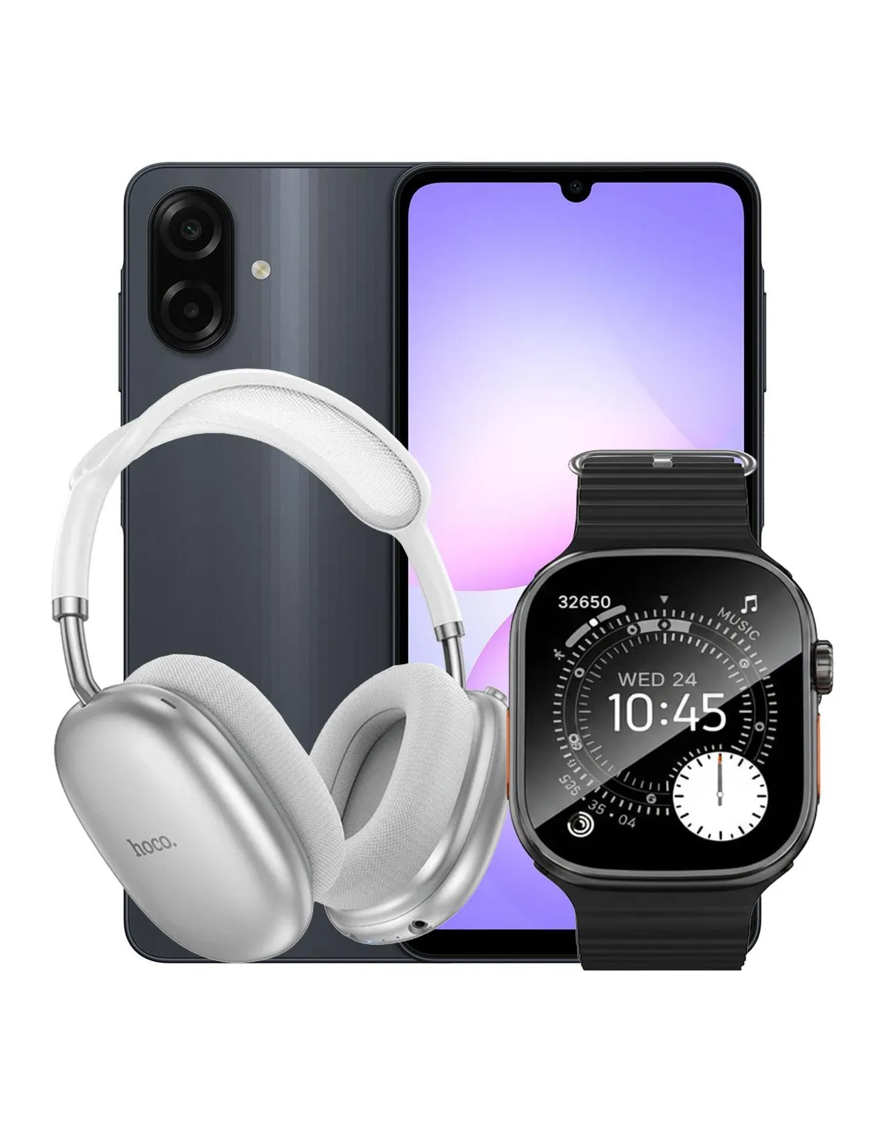 Samsung Galaxy A07 (2025) 4GB 64GB 4G Dual Sim - Black (Brand New) + Smart Watch (Y42 Ultra) + Bluetooth Headset (W55 Plus) (Bundle Deal)