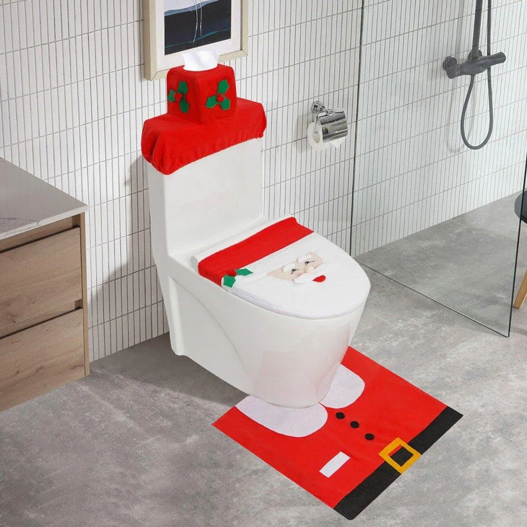 3Pcs Set Christmas Toilet Seat Cover Kit Xmas Bathroom Decor Home Indoor Decor