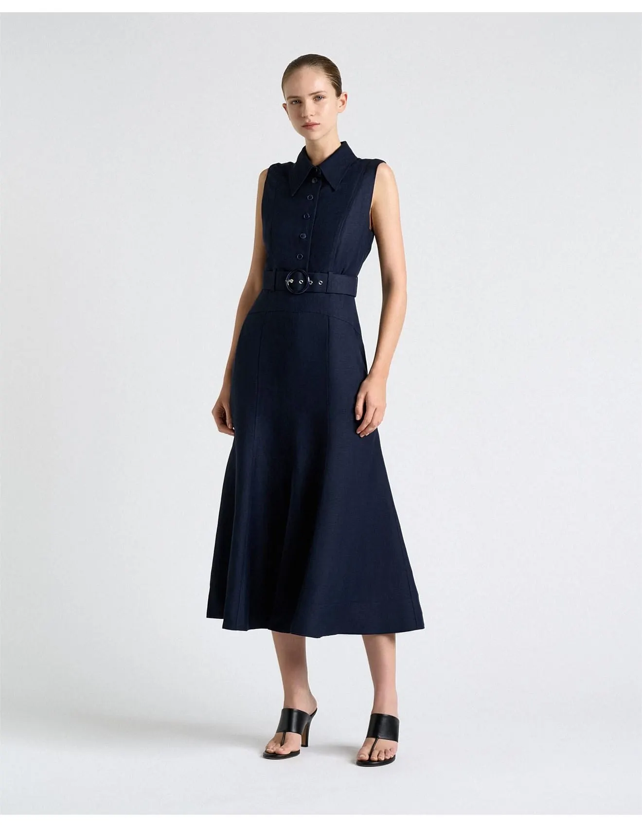 LINEN BLEND SLEEVELESS SHIRT MIDI DRESS