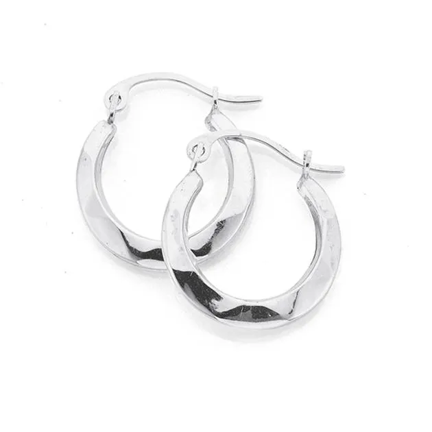 Sterling Silver 10mm Facet Tapered Hoop Earrings