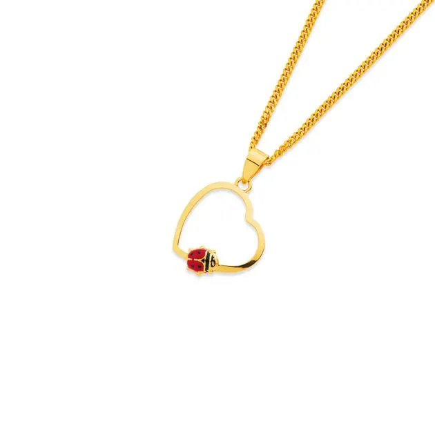 9ct Enamel Ladybird & Open Heart Pendant