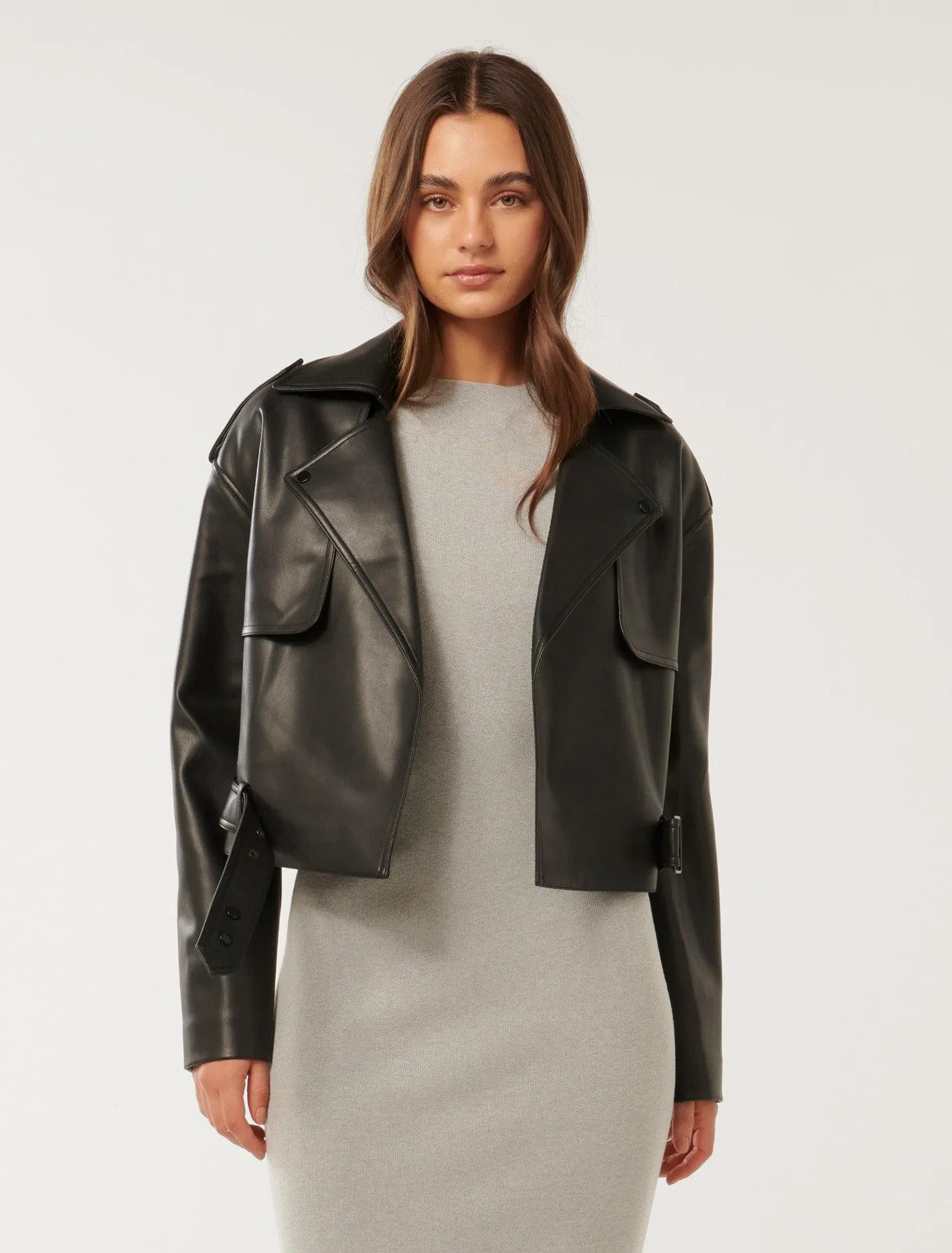 Lorri Faux-Leather Cropped Trench