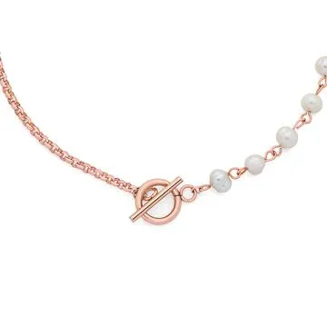 Rose Plated Steel 45cm Duo Pearl & Belcher Fob Necklet