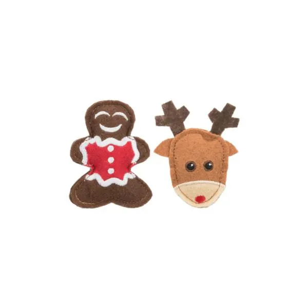 Xmas Felt Elk and Gingerbread Cat Toy 8cm