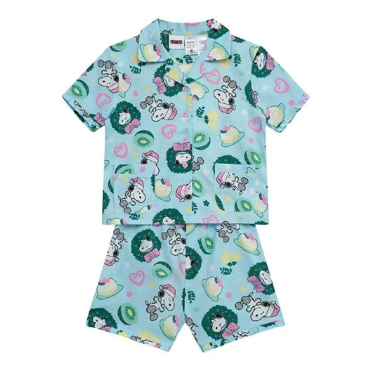 Girls' Christmas Woven Button Up Pyjama Set