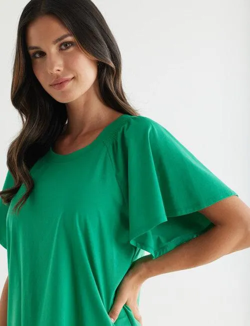 Whistle Flutter Sleeve Tee, Bright Green