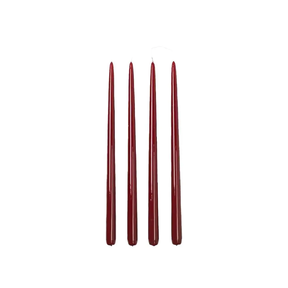 Broste set of 4 tall taper candles 38cm glossy burgundy