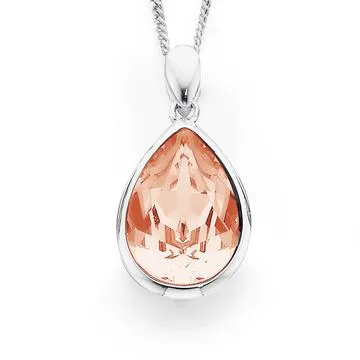Sterling Silver Rose Swarovski Crystal Pear Pendant