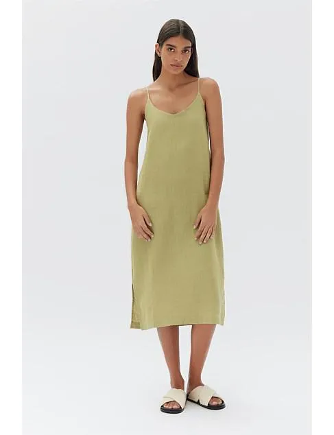 Linen Slip Midi Dress Agave