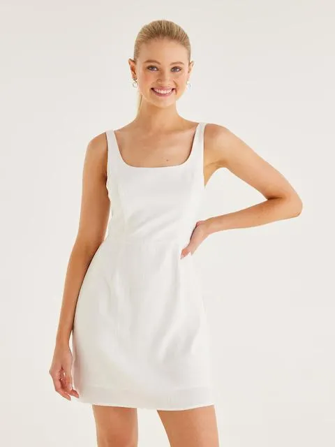 Cannes Linen Blend Scoop Mini Dress