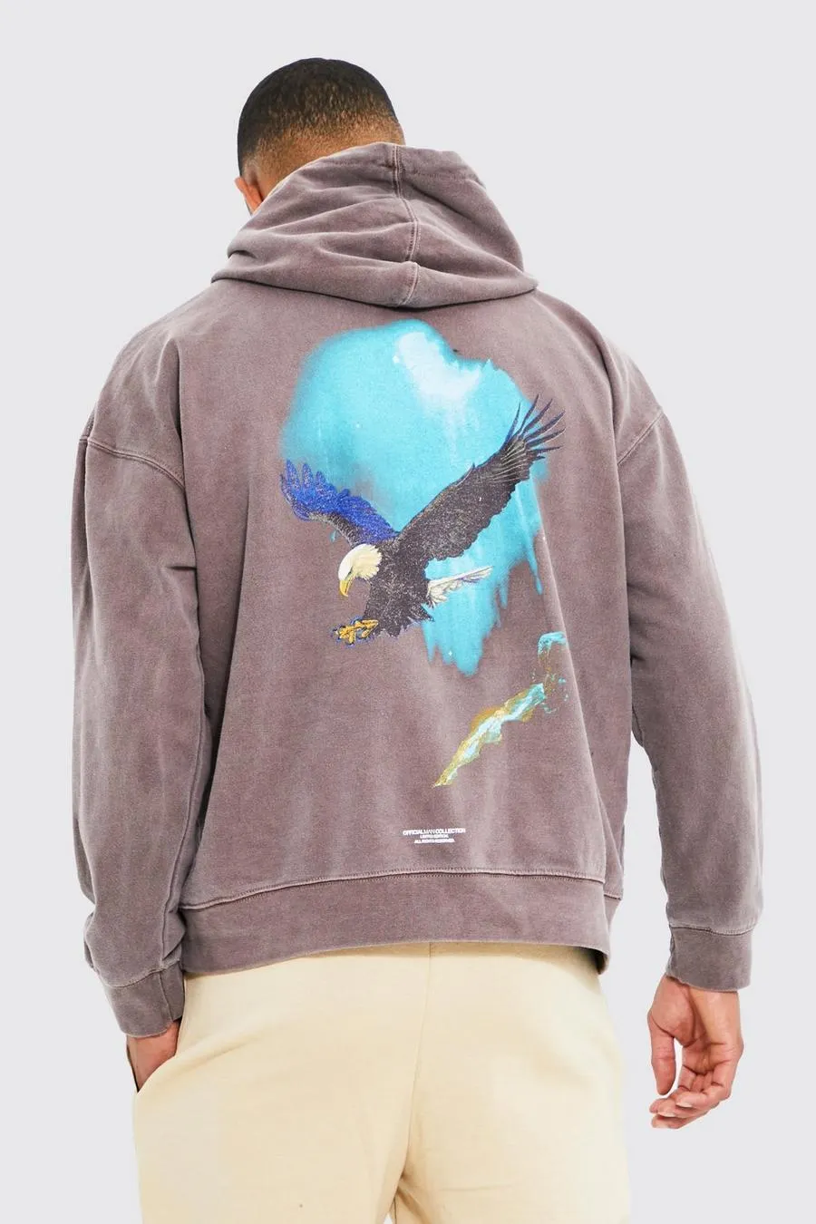 Oversized Washed Eagle Graphic Hoodie