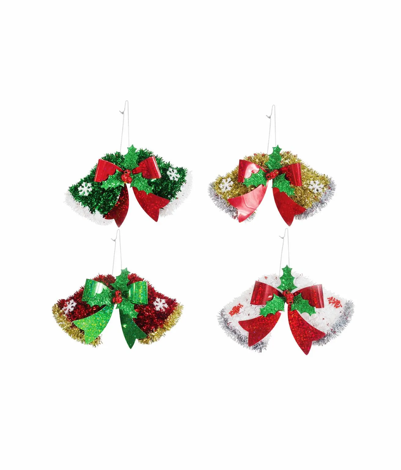 Hanging Twin Bells Tinsel Assorted 18 x 9cm