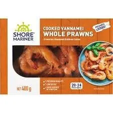 SHORE MARINER COOKED VANNAMEI WHOLE PRAWNS PRAWNS 400GM