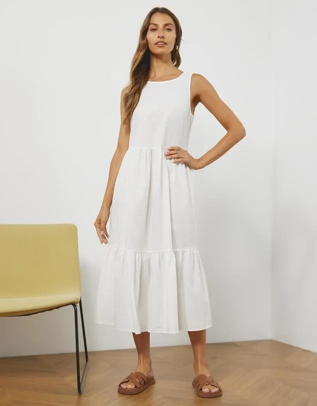 Hope Linen Blend Tiered Midi Dress