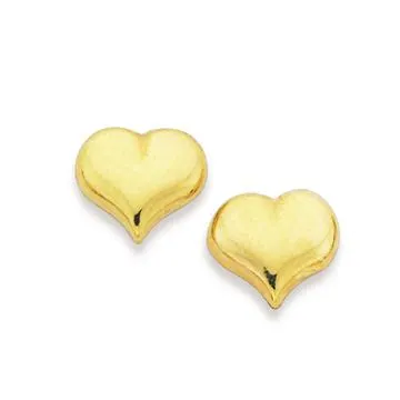 9ct, Polished Heart Stud Earrings