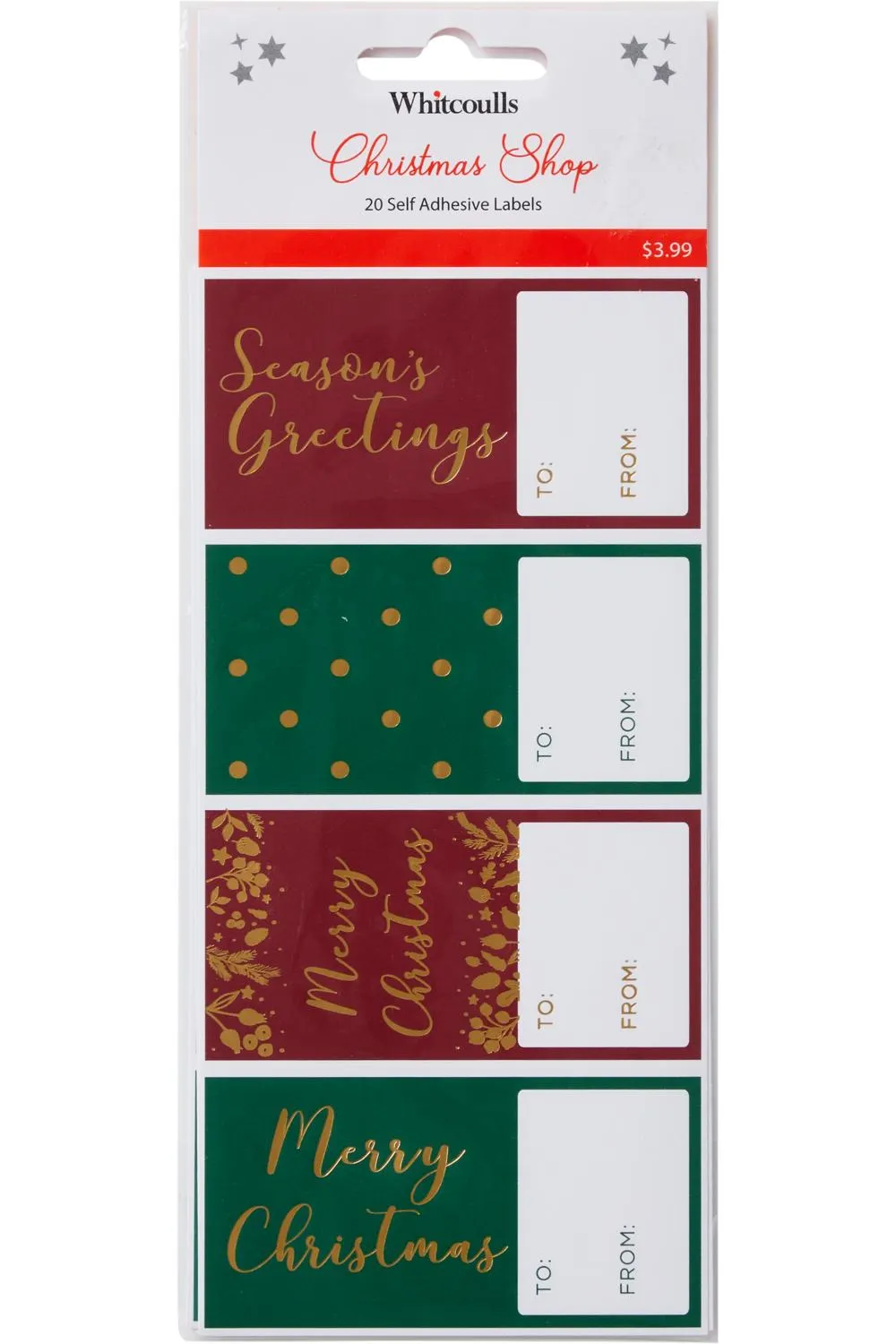 Whitcoulls Christmas Shop Gift Labels Dark Green & Dark Red Pack of 20