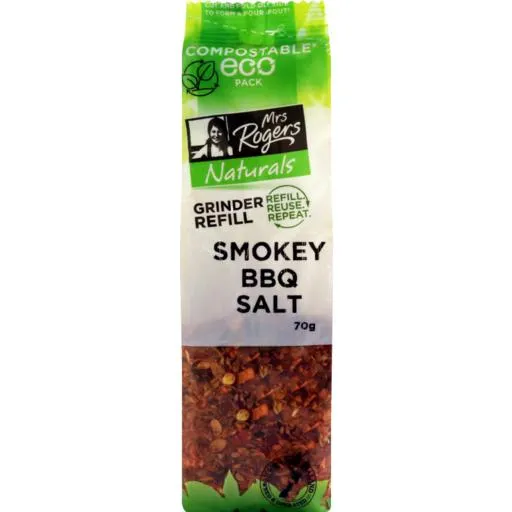 Mrs Rogers Naturals Grinder Refill Smokey BBQ Salt 70g